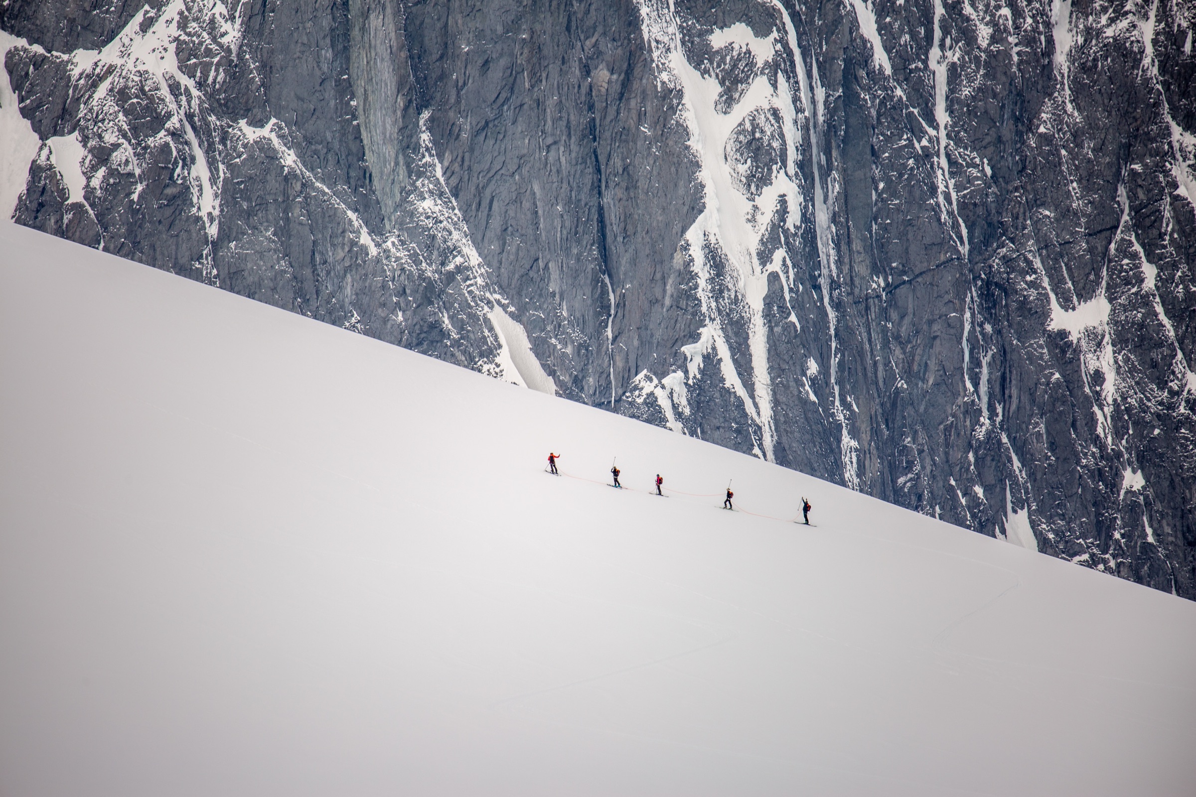 Ski line beneath the wall